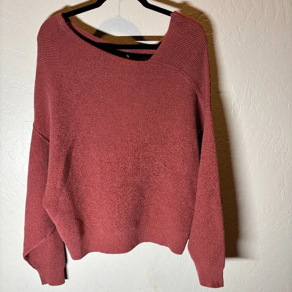 Free People Women Ribbed Knit Sweater Marsala Cotton‎ Blend – Size M NWT